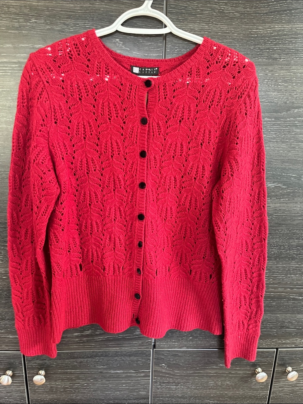 Carole Little Dark Red Pointelle Knit M